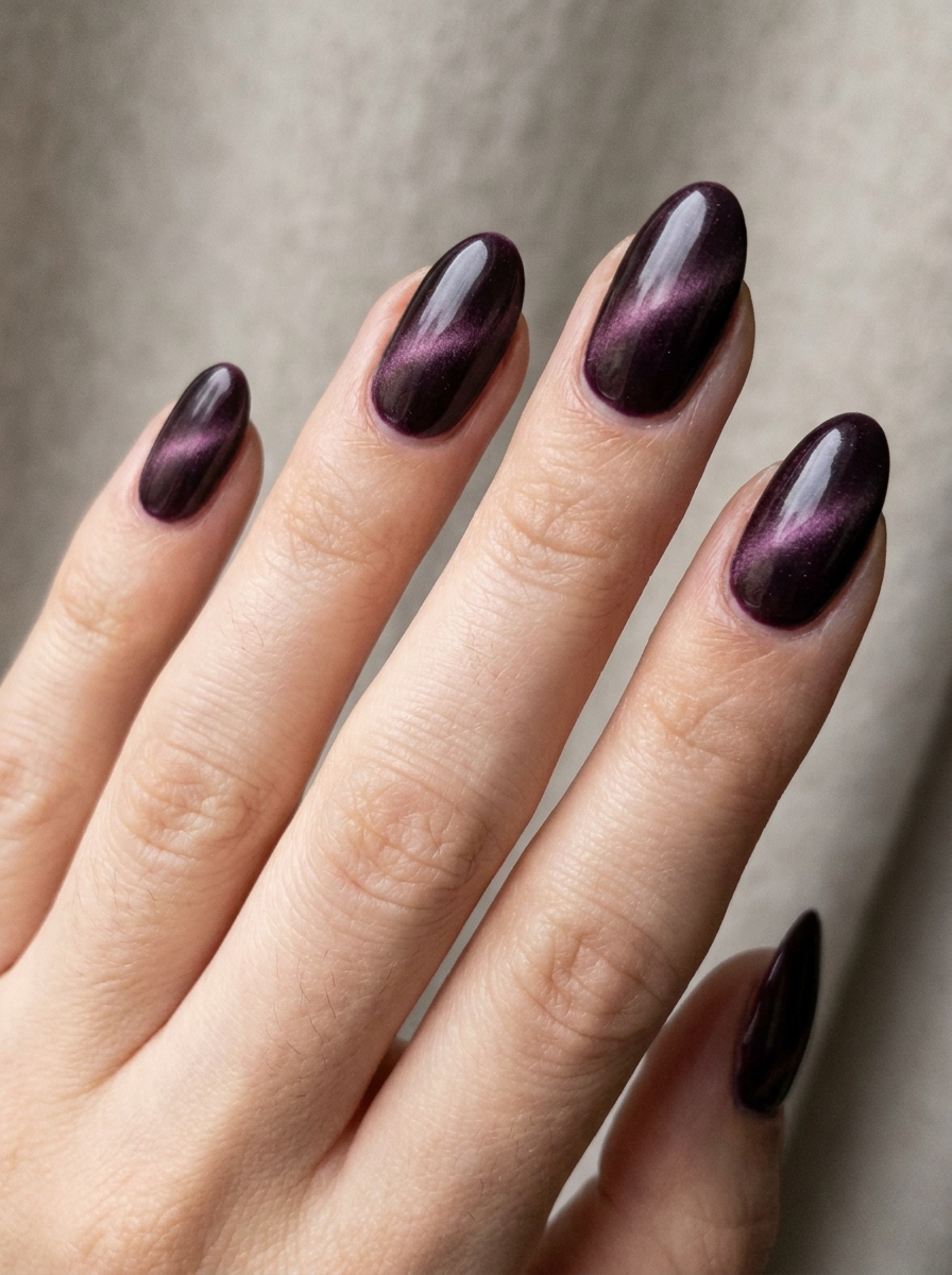 Plum Cat Eye Nails als Lila Nageldesign Ideen Inspiration 2026